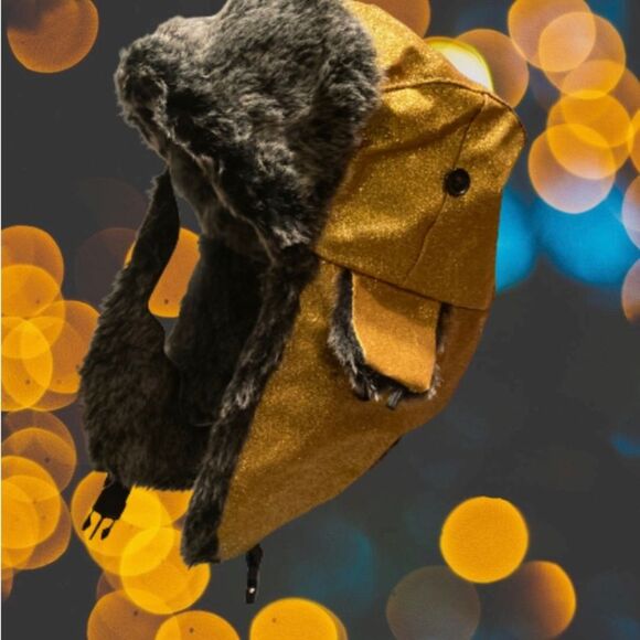Glitter Faux Fur Trapper Hat Gold - Picture 7 of 7